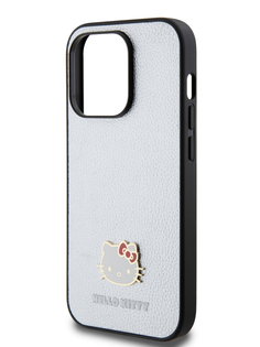 Чехол Hello Kitty для iPhone 14 Pro из экокожи и значком Kitty Head, серебристый