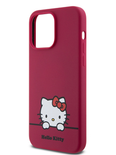 Чехол Hello Kitty для iPhone 15 Pro Max силиконовый с эффектом Soft touch красный
