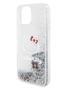 Чехол Hello Kitty для iPhone 15 двухслойный с гелем и блестками, прозрачный