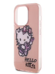 Чехол Hello Kitty для iPhone 15 Pro ударопрочный с принтом Graffiti Guitar розовый