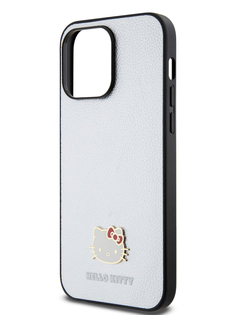 Чехол Hello Kitty для iPhone 14 Pro Max из экокожи со значком Kitty Head,серебристый