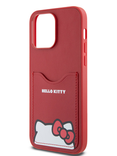Чехол Hello Kitty для iPhone 15 Pro Max из экокожи с карманом для карты красный