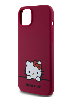 Чехол Hello Kitty для iPhone 15 силиконовый с принтом Dreaming Kitty красный