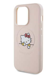 Чехол Hello Kitty для iPhone 15 Pro из экокожи с MagSafe розовый