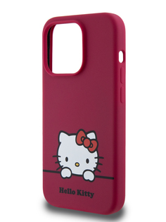 Чехол Hello Kitty для iPhone 15 Pro силиконовый с эффектом Soft touch красный