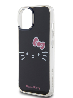 Чехол Hello Kitty для iPhone 15 ударопрочный с принтом Kitty Face, черный