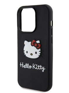 Чехол Hello Kitty для iPhone 15 Pro силиконовый с 3D принтом Kitty Head, черный