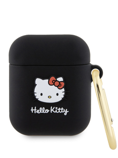 Чехол Hello Kitty для Airpods 1/2 с карабином и принтом 3D Rubber Kitty Head,черный