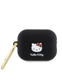 Чехол Hello Kitty для Airpods Pro 2 с карабином Rubber Kitty, черный