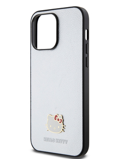 Чехол Hello Kitty для iPhone 15 Pro Max из экокожи со значком Kitty Head,серебристый
