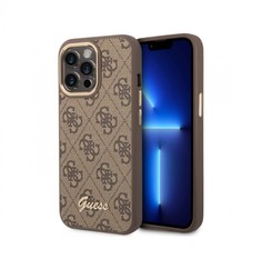 Чехол Guess PU 4G Script metal logo Hard для iPhone 14 Pro, Коричневый