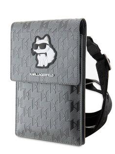 Сумка Karl Lagerfeld для смартфонов Pouch Saffiano Monogram NFT Choupette Серебристый