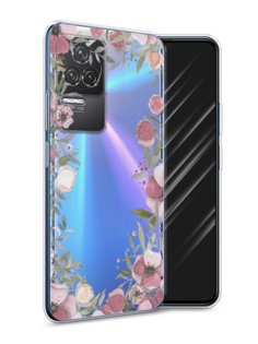 Чехол Awog на Xiaomi Redmi K50 "Розовая цветочная рамка"