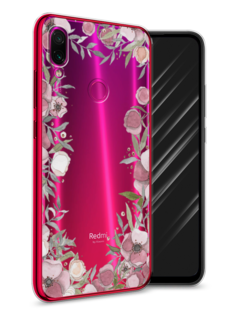 Чехол Awog на Xiaomi Redmi Note 7 "Розовая цветочная рамка"