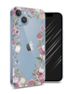Чехол Awog на Apple iPhone 14 Plus / Айфон 14 Плюс "Розовая цветочная рамка"