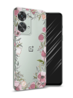 Чехол Awog на OnePlus Nord 2T / ВанПлас Норд 2T "Розовая цветочная рамка"