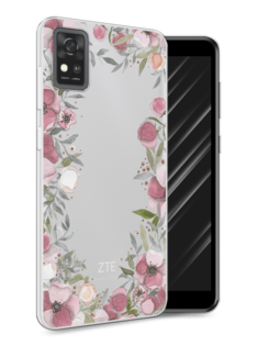 Чехол Awog на ZTE Blade A31 / ЗТЕ Блэйд A31 "Розовая цветочная рамка"