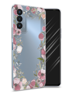 Чехол Awog на Tecno Camon 18P "Розовая цветочная рамка"