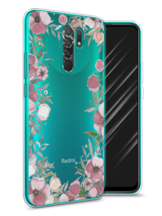Чехол Awog на Xiaomi Redmi 9 "Розовая цветочная рамка"