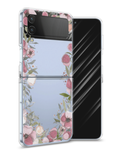 Чехол Awog на Samsung Galaxy Z Flip 4 / Самсунг Z Flip 4 "Розовая цветочная рамка"