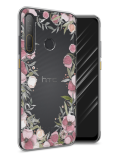 Чехол Awog на HTC Desire 20 Pro / Эйчтиси Дизайр 20 Pro "Розовая цветочная рамка"