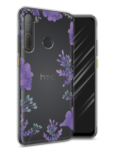 Чехол Awog на HTC Desire 20 Pro / Эйчтиси Дизайр 20 Pro "Сиреневая цветочная рамка"
