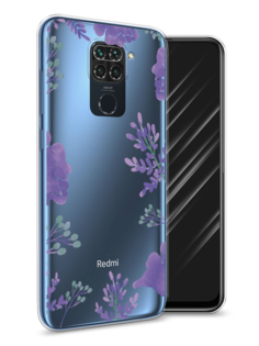 Чехол Awog на Xiaomi Redmi Note 9 "Сиреневая цветочная рамка"