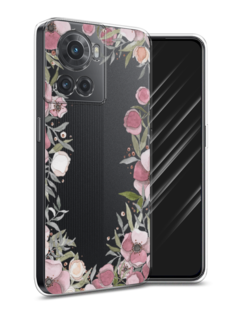 Чехол Awog на OnePlus 10R / ВанПлас 10R "Розовая цветочная рамка"