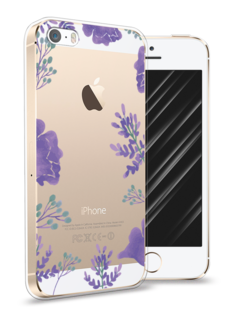 Чехол Awog на Apple iPhone 5/5S/SE / Айфон 5/5S/SE "Сиреневая цветочная рамка"