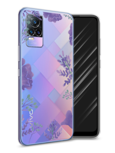 Чехол Awog на Vivo V21e "Сиреневая цветочная рамка"