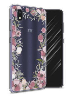 Чехол Awog на ZTE Blade A3 (2020) / ЗТЕ Блэйд A3 (2020) "Розовая цветочная рамка"
