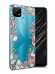 Чехол Awog на Realme C21 "Розовая цветочная рамка"