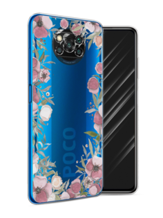 Чехол Awog на Poco X3/X3 Pro "Розовая цветочная рамка"