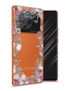 Чехол Awog на Vivo X80 "Розовая цветочная рамка"