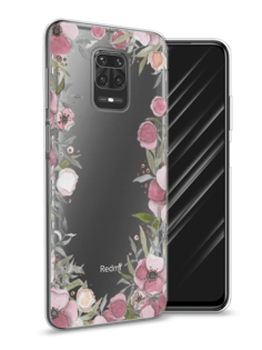 Чехол Awog на Xiaomi Redmi Note 9S/Note 9 Pro "Розовая цветочная рамка"