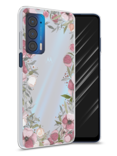 Чехол Awog на Motorola Edge (2021) "Розовая цветочная рамка"