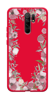Чехол Awog на Xiaomi Redmi 9 "Розовая цветочная рамка"