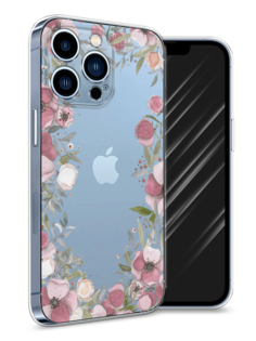 Чехол Awog на Apple iPhone 13 Pro / Айфон 13 Pro "Розовая цветочная рамка"
