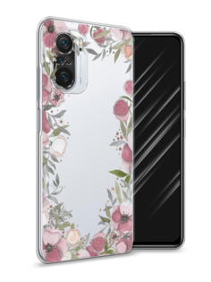 Чехол Awog на Poco F3/Redmi K40/Mi 11i "Розовая цветочная рамка"