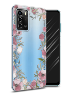 Чехол Awog на ZTE Blade A72 / ЗТЕ Блэйд A72 "Розовая цветочная рамка"