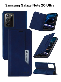 Чехол на Samsung Note 20 Ultra Kruche Strict style синий,книжка с карманом,с магнитом КruЧЕ