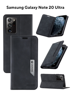 Чехол на Samsung Note 20 Ultra Kruche Strict style черный,книжка с карманом,с магнитом КruЧЕ