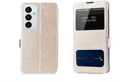 Чехол-книжка MyPads для Samsung Galaxy M23 с окном вызова предпросмотра и свайпом белый No Brand