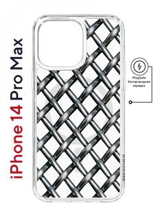 Чехол на iPhone 14 Pro Max MagSafe Kruche Print Стальная сетка противоударный с магнитом КruЧЕ