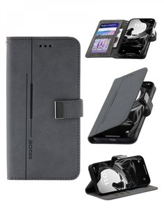 Чехол на Samsung S23 Plus Kruche Flip Classic серый, книжка с карманом для карт,с магнитом КruЧЕ
