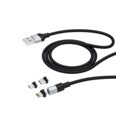 Дата-кабель USB 3 в 1: micro USB, USB-C, Ligthning, 2.4A, магнитный, ткань, черный, крафт Deppa