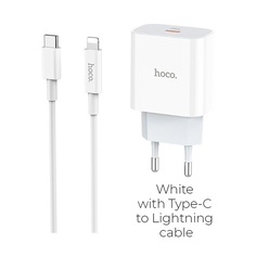 Сетевое зарядное устройство для Type-C Hoco C76A (3А, PD, кабель Type-C-Lightning), белый No Brand