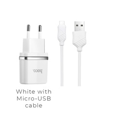 Сетевое зарядное устройство C12, кабель для Apple iPhone X (lightning) (2,4A, 2USB), белый No Brand