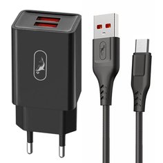 Сетевое зарядное устройство SKYDOLPHIN SC30V (2USB/5V/2.1A) + кабель MicroUSB, черный No Brand
