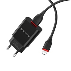 Сетевое зарядное устройство Borofone BA20A (2.1A) + кабель Lightning, черный No Brand